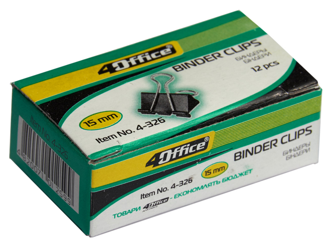 Затискачі для паперів 4OFFICE (4-326), 15 мм., 12 шт. в пачці